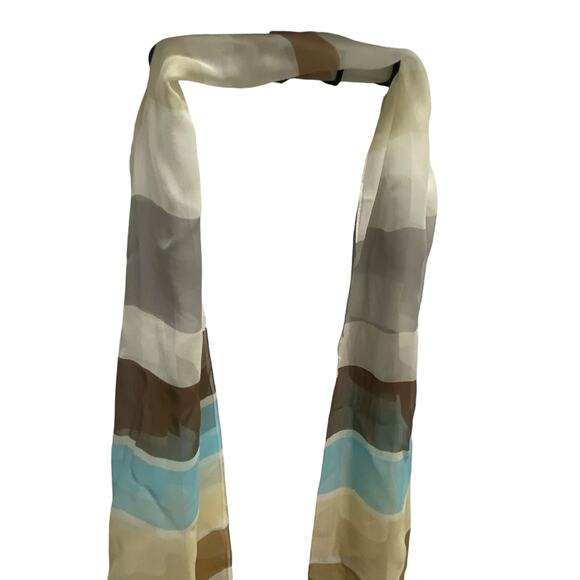 Vintage Echo Retro Blue and Tan Striped Silk Scarf 15.5" x 66" - Picture 11 of 12